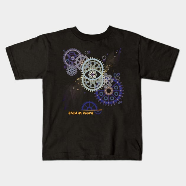 Steam punk with gears and vesica piscis Kids T-Shirt by Artist Natalja Cernecka